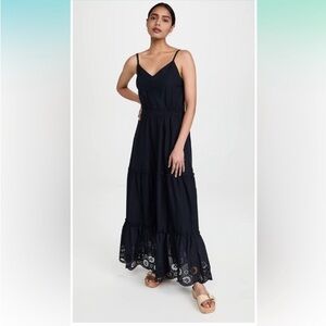 Splendid NWT Kora Eyelet V-Neck Maxi Dress Navy Blue Pockets Sz XS Feminine Boho